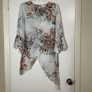 Ala von Auersperg floral asymmetrical flutter sleeve silk tunic top size medium